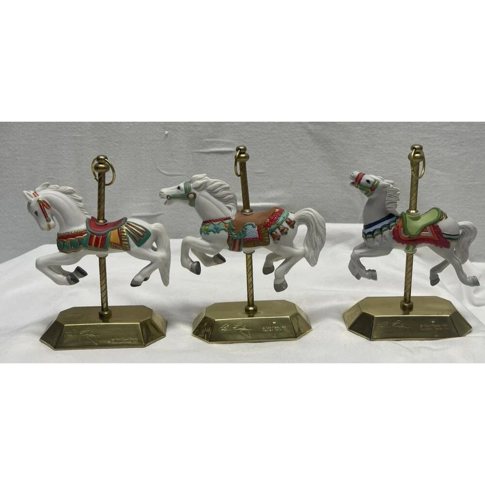 Lot 3 Hallmark Mini Carousel Christmas Horses Ornaments 1992 1993 1995 Christmas